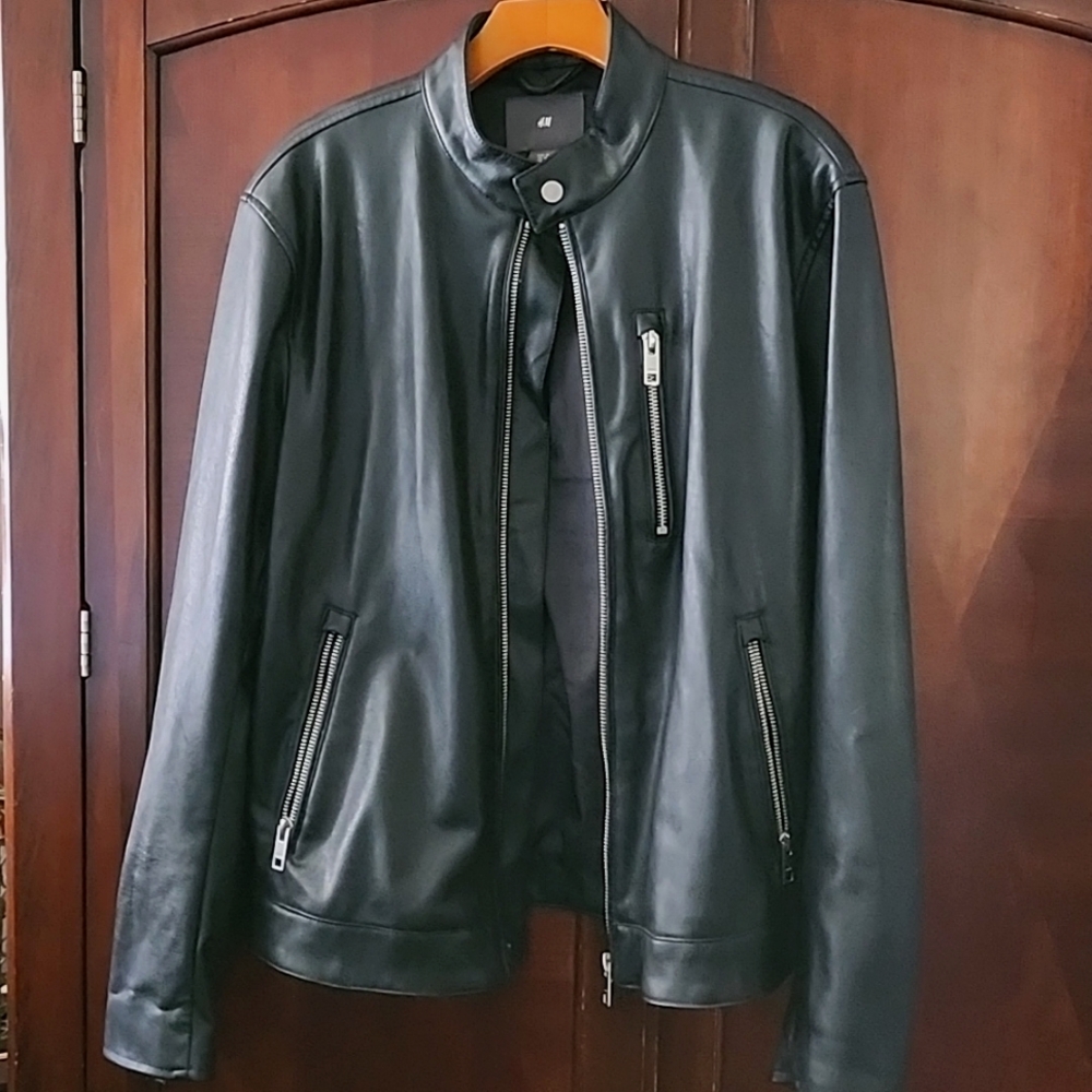 H&M Black Faux Leather Biker Jacket